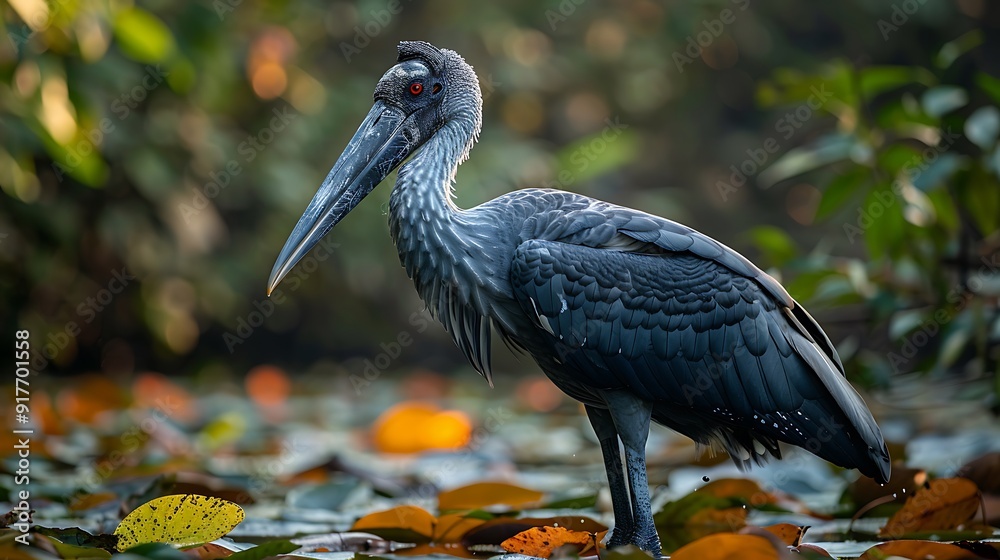 Naklejka premium Elegant shoebill stork stalking in African wetlands