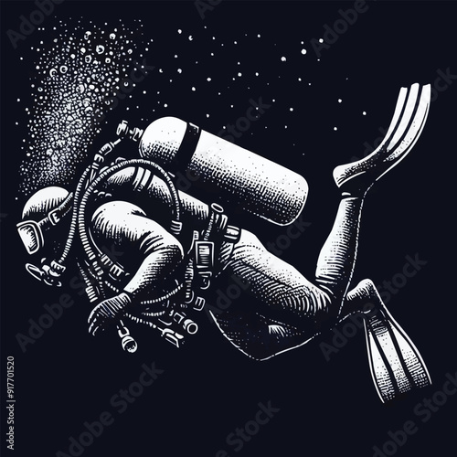 hand drawn scuba diver silhouette