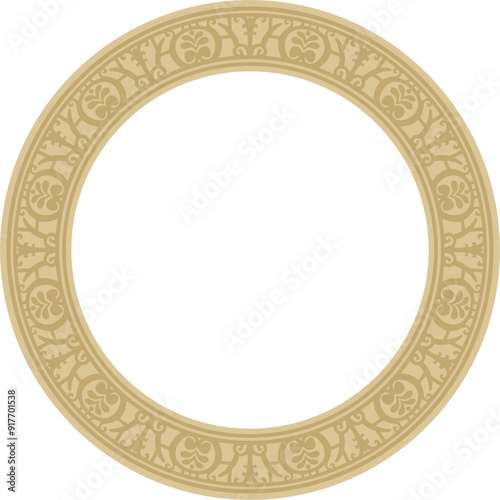 Vector round gold border, frame, Pompeii ring. Circle Neopolitan ornament. Art of Ancient Rome