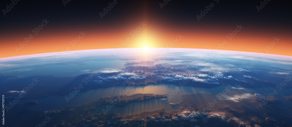 view of earth from space, blue sunrise. view of earth from space, blue sunrise.