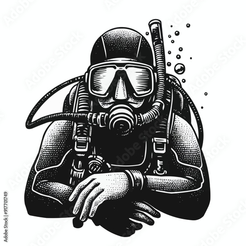 hand drawn scuba diver silhouette