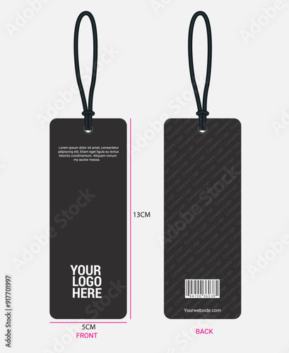 Clothing hang tag Vector illustration template design front and back view easy editing and customizable.