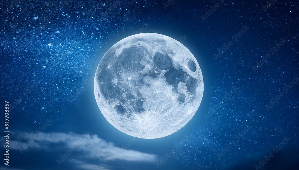 Magical Atmosphere: Full Moon Against a Dark Blue Sky Magical Atmosphere: Full Moon Against a Dark Blue Sky