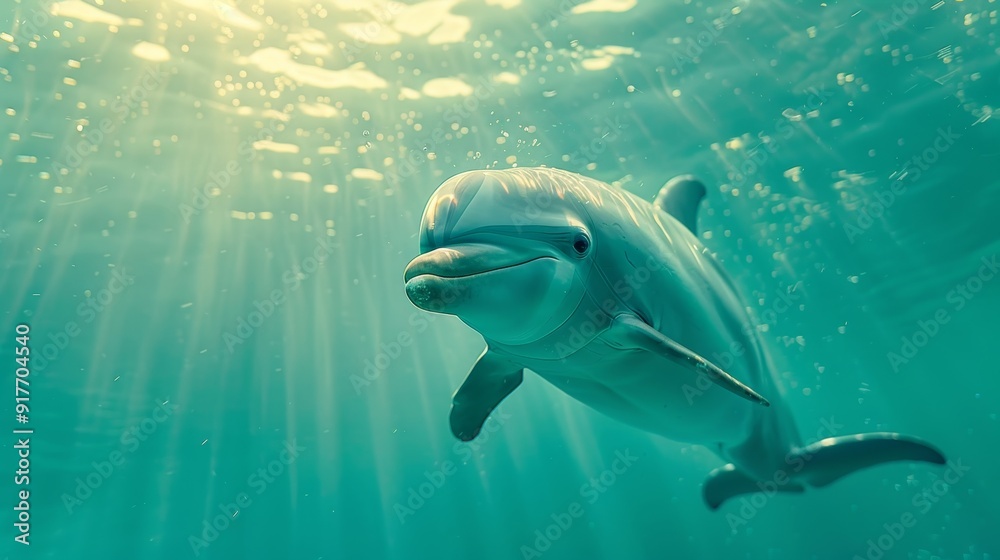 Fototapeta premium Dolphin Swimming in Sunlit Ocean