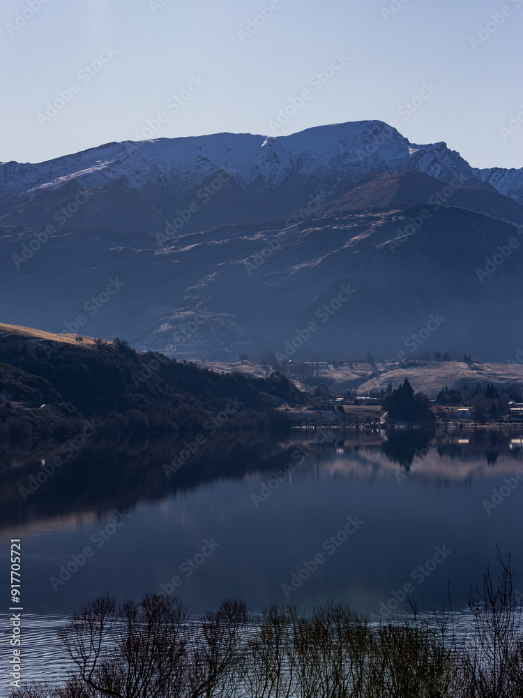 Beautiful mountain range view around Lake Hayes, New Zealand.