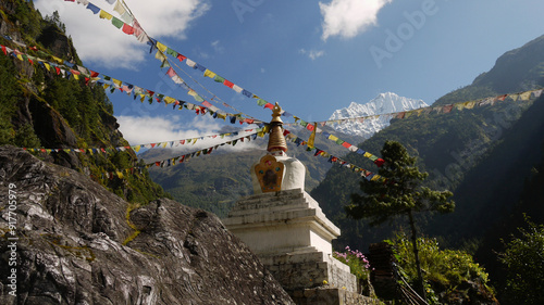Buddhist stupa in Himalaya mountains in Nepal.