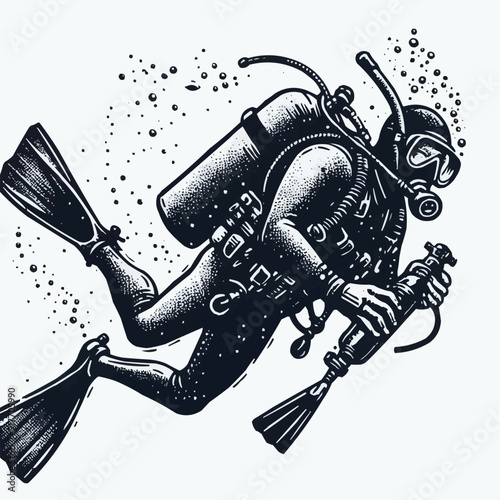hand drawn scuba diver silhouette