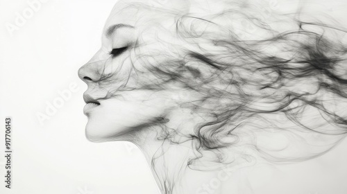 A captivating portrait of a woman's profile, enveloped in ethereal smoke, evokes a sense of mystery, introspection, and the ephemeral nature of life.