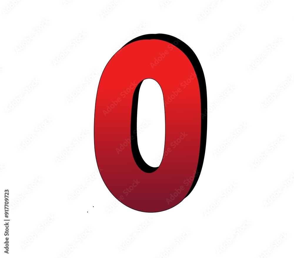 3D Number 0 zero gradient red color on white background for design elements 3D Number 0 zero gradient red color on white background for design elements