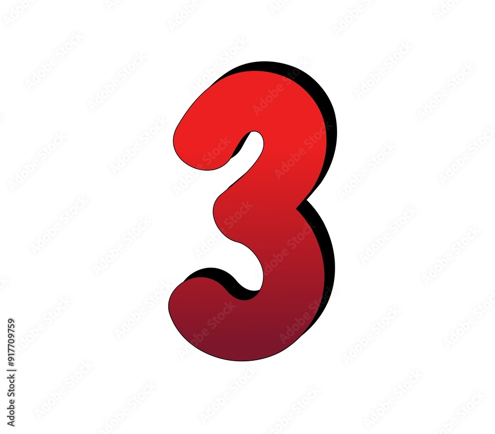 3D Number 3 three gradient red color on white background for design elements 3D Number 3 three gradient red color on white background for design elements