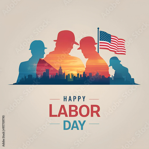 Labor Day social media post or banner design with a group of men and women Happy Labour Day