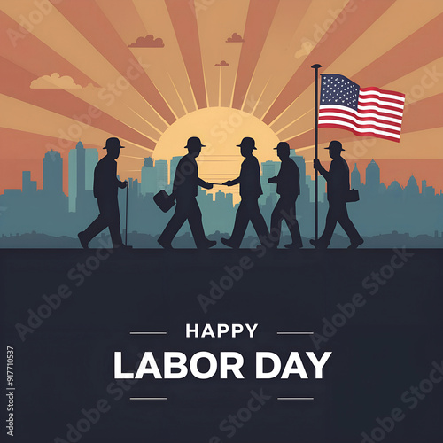 Labor Day social media post or banner design with a group of men and women Happy Labour Day