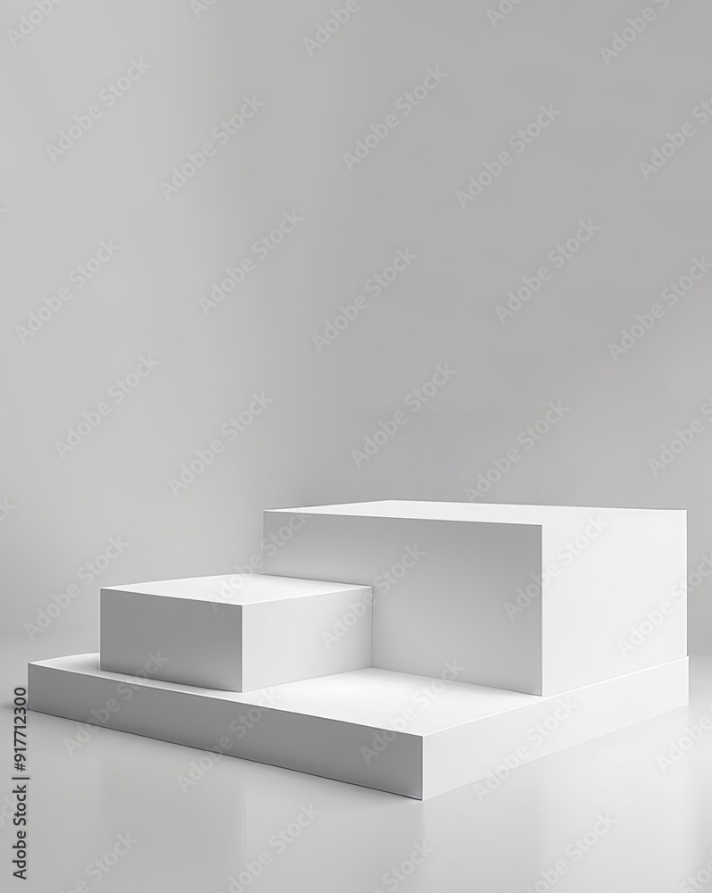 3D Rectangular Pedestals in a White Studio with a Clean Background and Spotlight - Empty Platform for Advertising. Made with Generative AI Technology