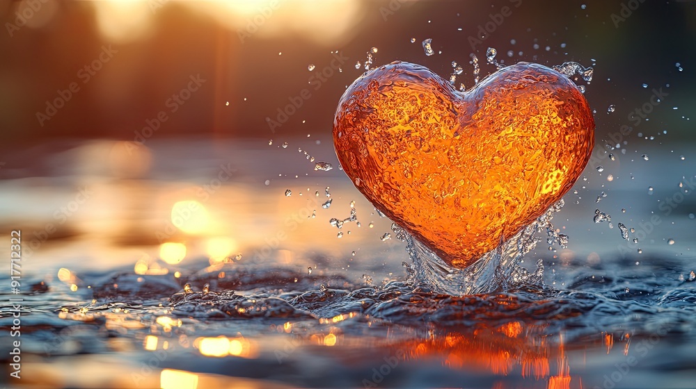 Fototapeta premium golden water splash in a shape of heart floating
