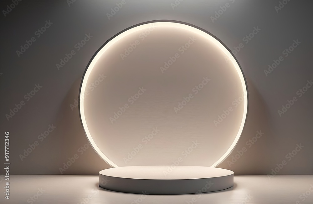 3D Round Pedestal on a Simple Background with Spotlight - Empty Studio Platform for Advertising. Made with Generative AI Technology 3D Round Pedestal on a Simple Background with Spotlight - Empty Studio Platform for Advertising. Made with Generative AI Technology