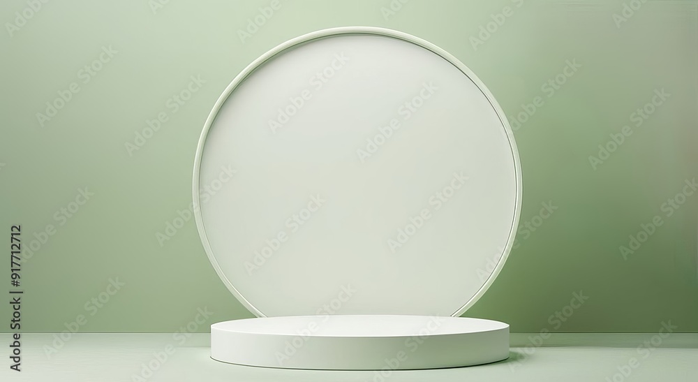 Podium in Minimalist Round White Design on a Light Green Background - Ideal Showcase Template for Product Displays. Made with Generative AI Technology Podium in Minimalist Round White Design on a Light Green Background - Ideal Showcase Template for Product Displays. Made with Generative AI Technology