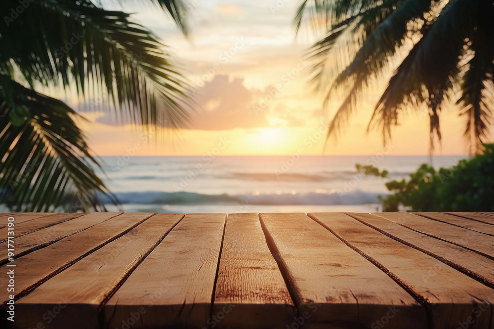 wooden board with a view of the ocean and a sunset wooden board with a view of the ocean and a sunset