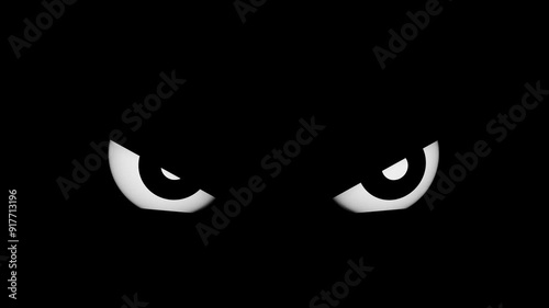 Angry Evil Eyes Looking from Dark, Cartoon Angry eye Animation with Black Background