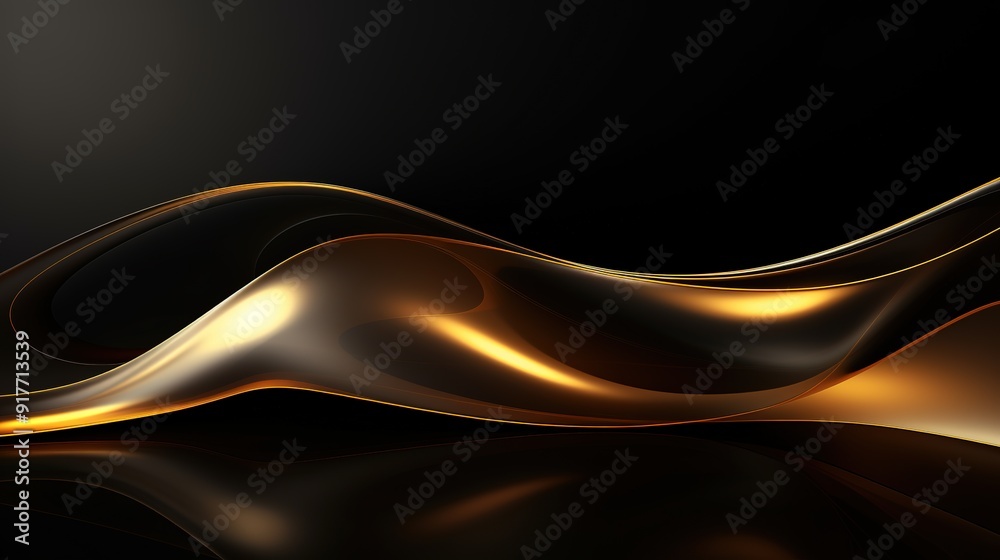 Obraz premium Abstract golden wave on black background.