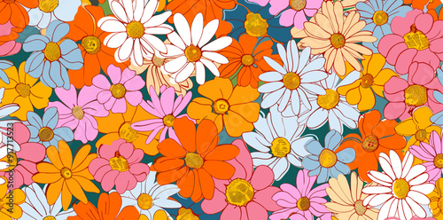Wallpaper Mural A vibrant pattern of daisies and other flowers in a mix of colours perfect for adding a touch of floral joy to your design projects Torontodigital.ca