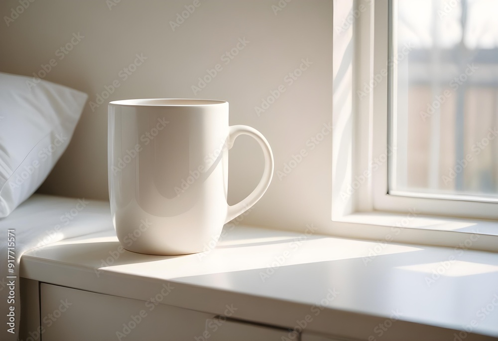 White mug on wooden table indoors. Mockup for design White mug on wooden table indoors. Mockup for design