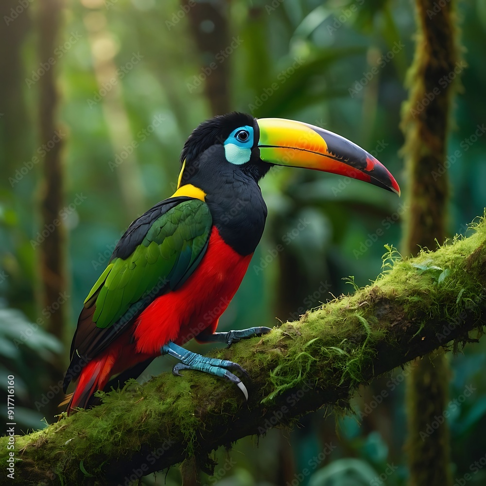 Fototapeta premium Emerald Toucan in Lush Rainforest