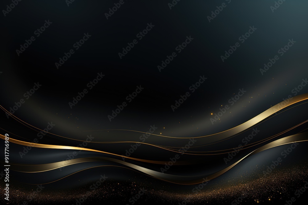 Abstract black and gold background with wavy lines and glitter. Abstract black and gold background with wavy lines and glitter.
