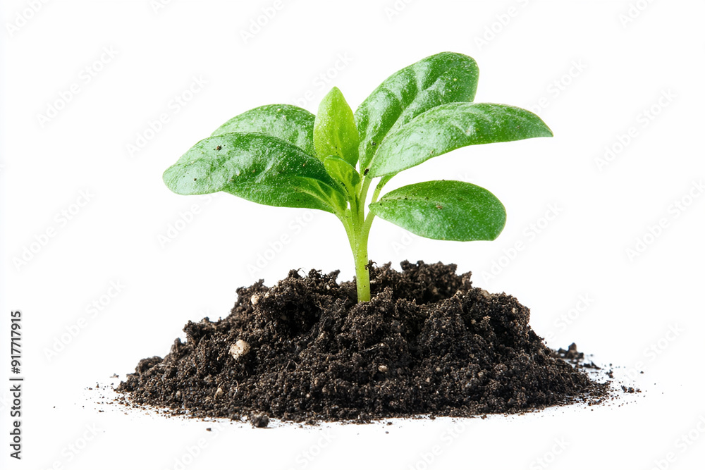 A green sprout growing from the soil isolated on a white background A green sprout growing from the soil isolated on a white background