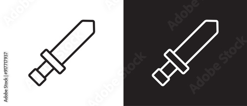 Sword icon in line shape, simple weapon icon. Adventure and war game icon. Sword and rapier vector illustration on black and white background. Eps10
