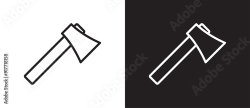 Axe icon in line shape, simple weapon icon. Adventure and war game icon. Sword and rapier vector illustration on black and white background. Eps10