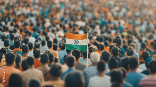 Indian Flag Over Crowded Gathering Aerial View of Unity and National Pride