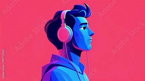Lofi man wear headphones listening music 