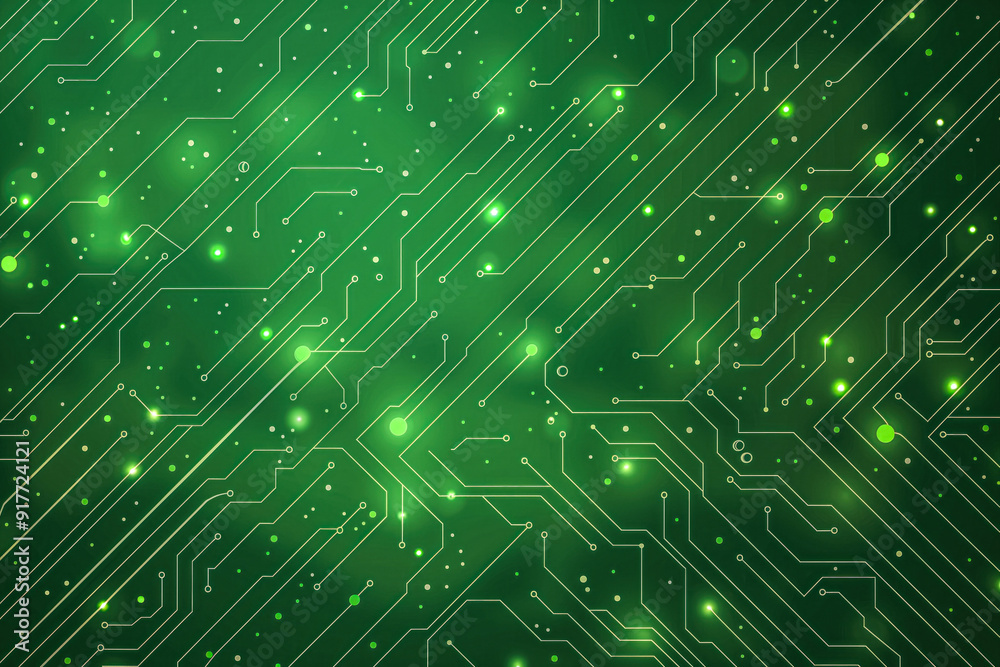 Green circuit board pattern with glowing elements Green circuit board pattern with glowing elements