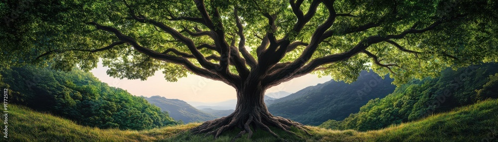 A majestic tree stands tall amidst lush greenery, symbolizing nature's beauty and strength in a serene landscape. A majestic tree stands tall amidst lush greenery, symbolizing nature's beauty and strength in a serene landscape.