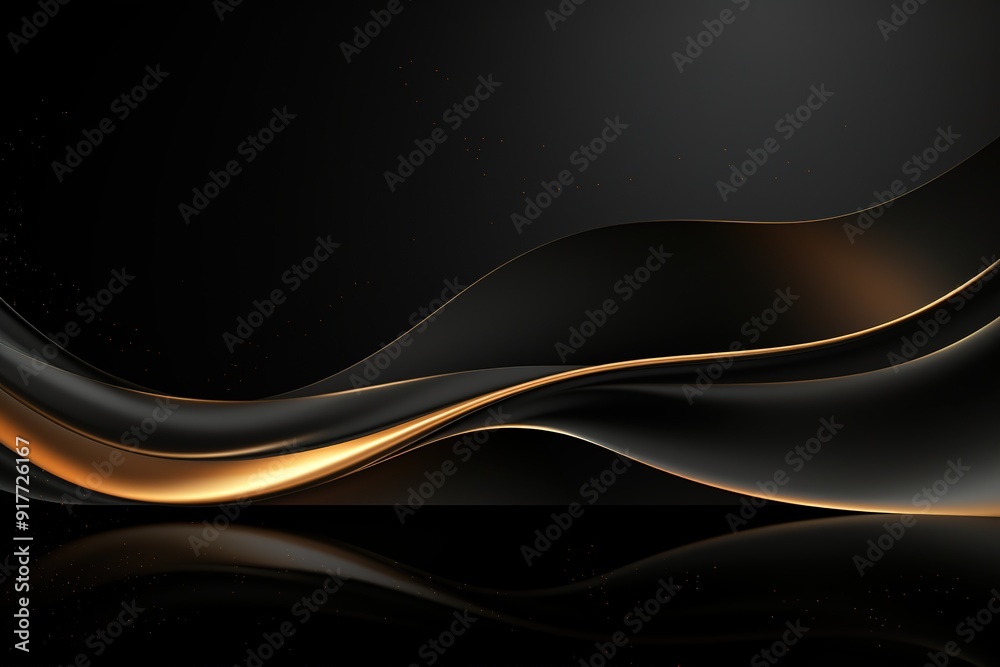 Abstract black and gold background with wavy lines and sparkles. Abstract black and gold background with wavy lines and sparkles.