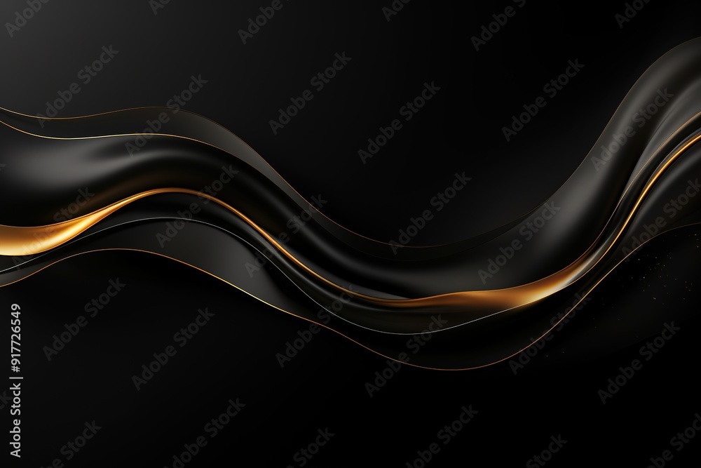 Obraz premium Abstract black and gold wavy background with copy space.