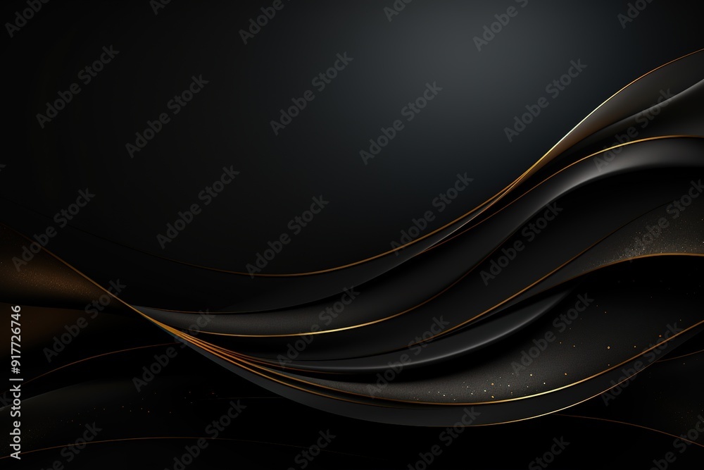 Obraz premium Abstract black and gold wavy background with copy space.