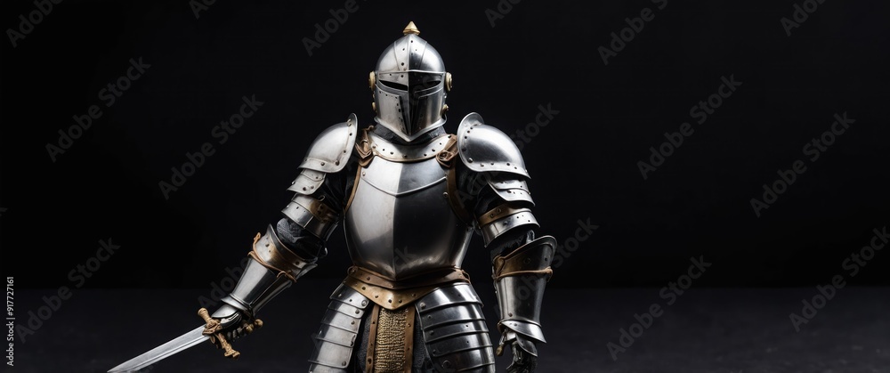 Fototapeta premium A stunning miniature suit of armor on a sleek black background, perfect for decor