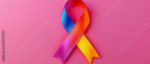 Alopecia awareness ribbon, vibrant colors, 3D illustration photo