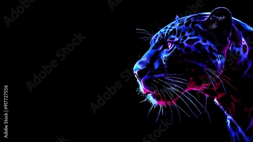 Black Panther Animal Plexus Neon Black Background Digital Desktop Wallpaper HD 4k Network Light Glowing Laser Motion Bright Abstract
