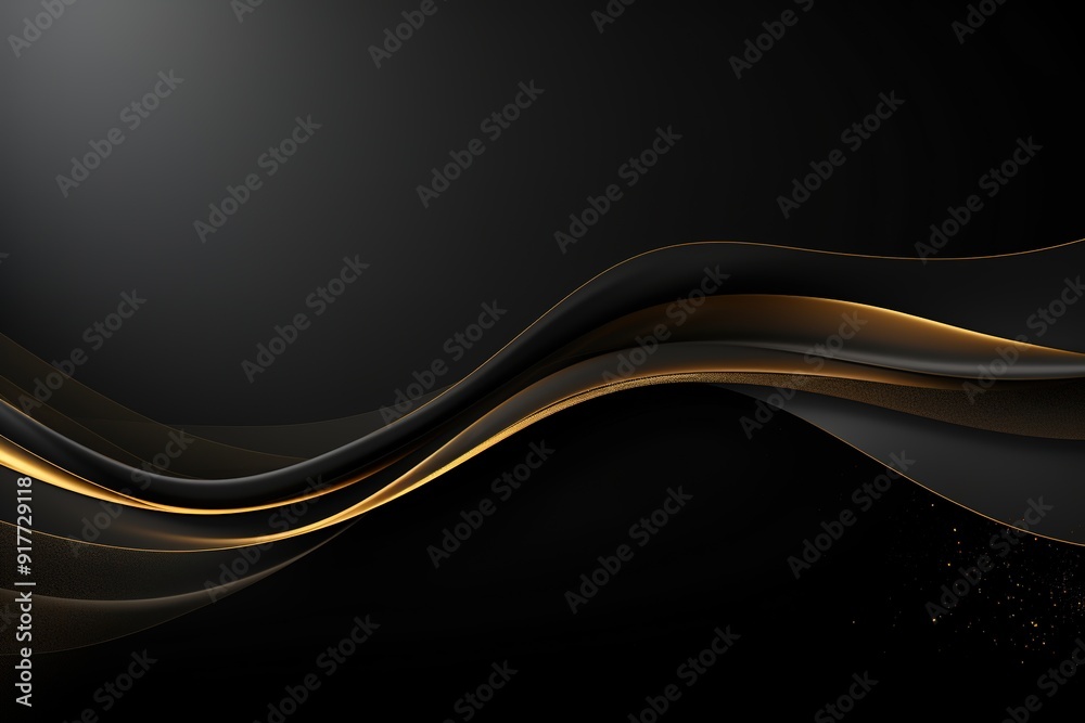 Fototapeta premium Abstract black and gold wavy background with copy space.