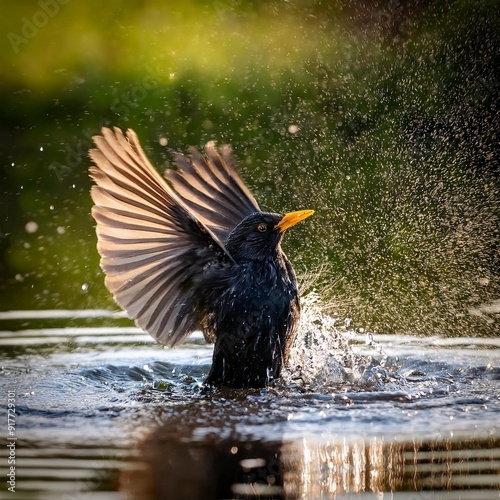 common blackbird scient. name Turdus merula bird animal, AI gene photo