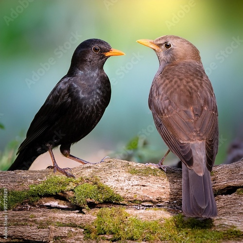 common blackbird scient. name Turdus merula bird animal, AI gene photo