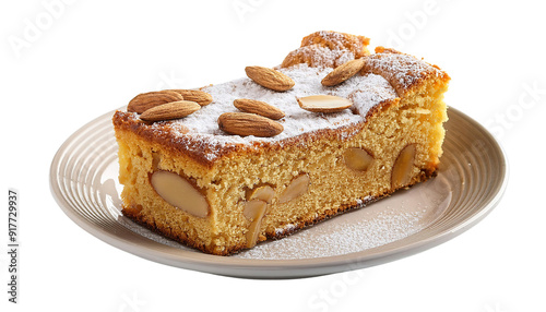 Delicious Almond Cake Slice, Isolated on Transparent Background