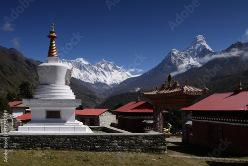 Buddhist stupa in Himalaya mountains in Nepal.