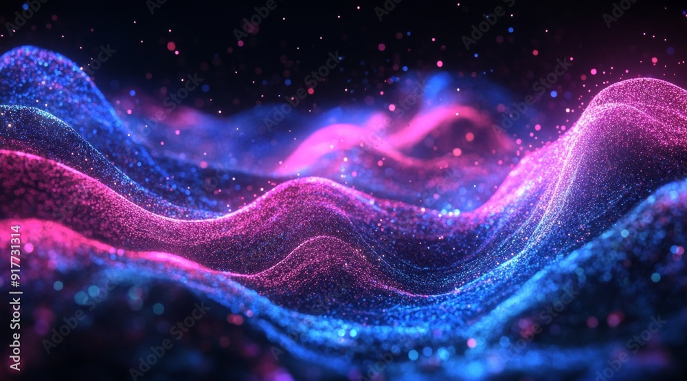 Abstract blue and pink wavy particles glowing in the dark. Abstract blue and pink wavy particles glowing in the dark.