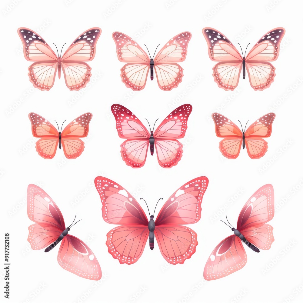Beautiful Pink Butterfly Illustration Collection - Set of Delicate Butterfly Artwork for Nature Themes Beautiful Pink Butterfly Illustration Collection - Set of Delicate Butterfly Artwork for Nature Themes