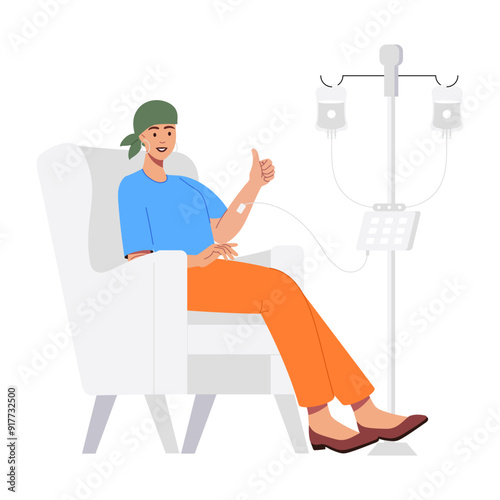 Patient taking chemotherapy treatment, flat illustration 


