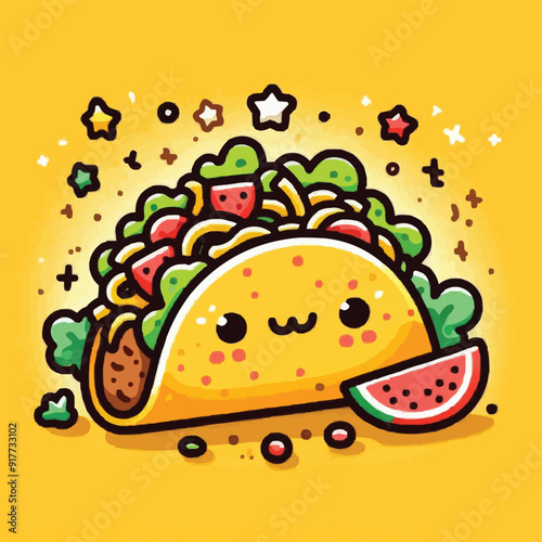 Cartoon groovy fast food tacos cheerful character. Mexican cuisine street cafe snack cartoon funny mascot, cheerful groovy isolated vector personage. Fast food meal or takeaway tacos happy character