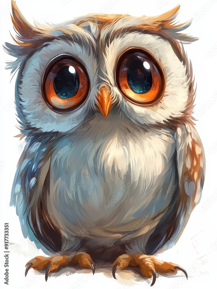 Obraz premium Cute Cartoon Owl with Big Eyes